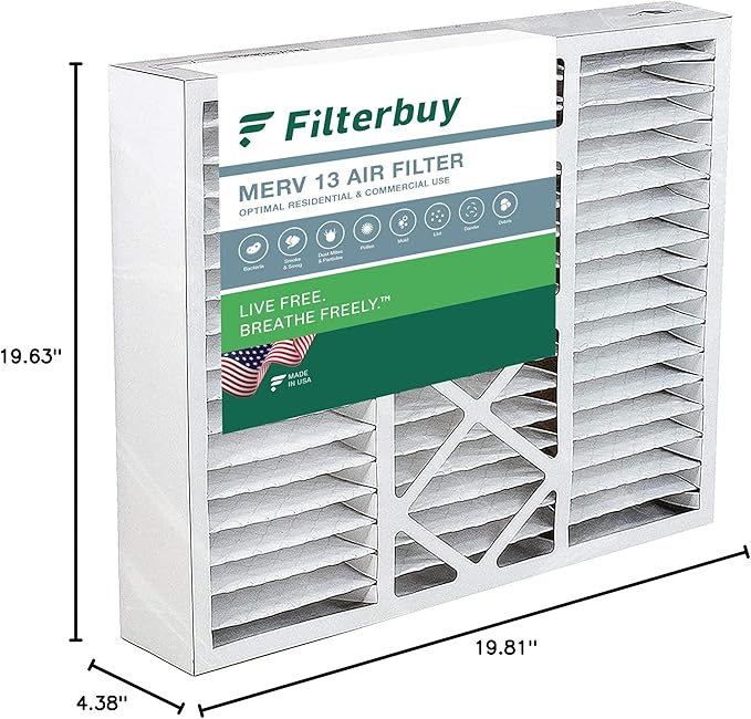 Filterbuy 20x20x5 Air Filter MERV 13 Optimal Smoke & Allergy Defense (1-Pack), Pleated HVAC AC Furnace Filters for Honeywell FC100A1011, Lennox X0585, and More (Actual Size: 19.63 x 19.88 x 4.38)