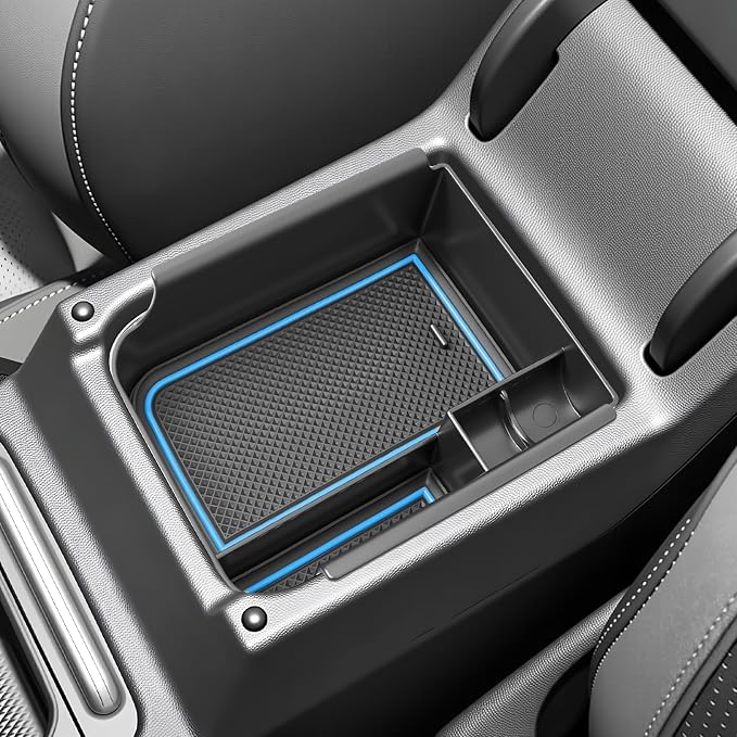SKTU for 2025 2026 VW Golf Accessories Center Console Organizer for 2025 2026 Volkswagen Golf Console Tray 2025 2026 Golf ABS Durable Console Organizer with Coin Holder (Blue)