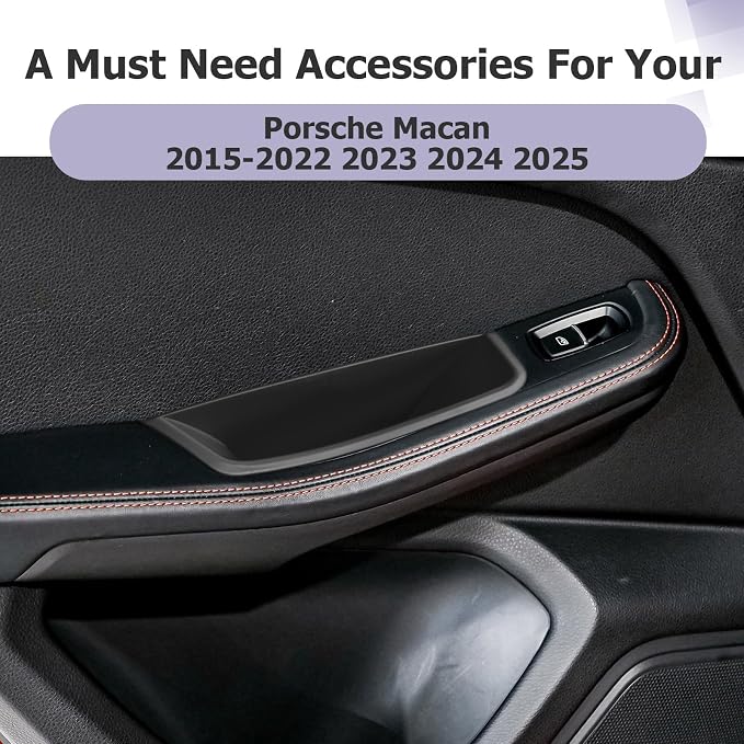 LUWU Door Tray Organizer Compatible with 2015-2025 Porsche Macan S/T/GTS Accessories Center Console Organizer Armrest Console Storage Box Insert Tray ABS Material Black 4PCS (Not for Macan EV)