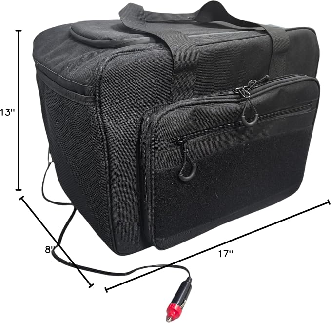 Electric Car Cooler Bag, Plug in 12V Car Cooler Bag, 25 Liter with Adjustable Shoulder Strap, Cord Storage, Road Trip Black