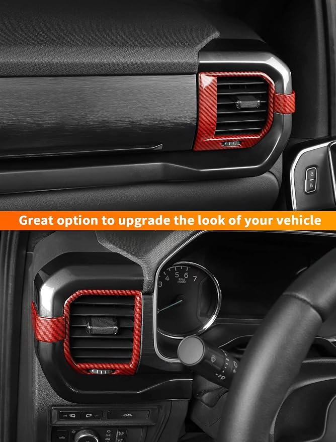 Savadicar Red Carbon Fiber Interior Accessories - Ac Vent Trim Cover for Ford F150 (2021-present) - Premium Texture Interior Decor Upgrade Option, 4-Piece Set