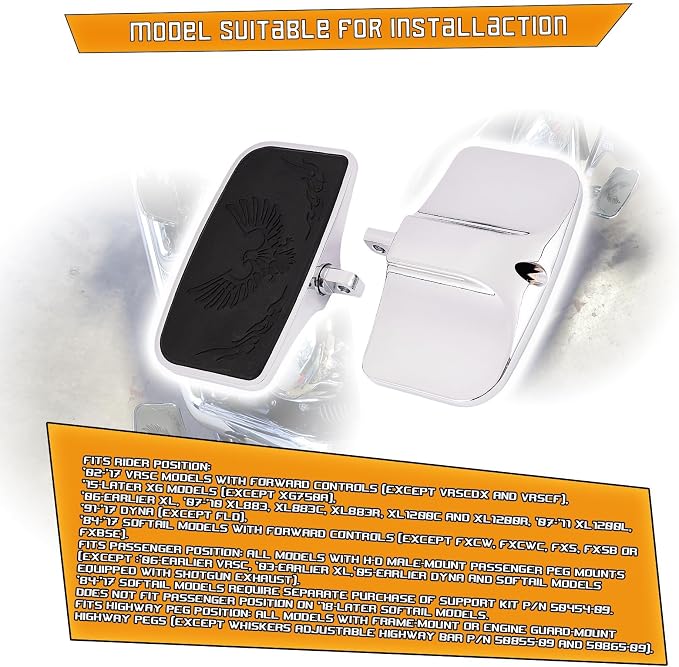 Kinglemc Rear Passenger Footpeg Passenger Peg Floorboard for Harley Dyna Electra Glide Road Electra RoadKing Fatboy Sportster 883 1200 Sportsters Dynas Softails V-Rod (Eagle 7.9 * 4.5", Silver)