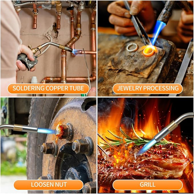 High Intensity Propane Torch Head with Hose & Cylinder Clip, Gas Torch Head Fuel by Propane,MAPP, Blow Torch Welding Torch, Trigger Start torch lighter(Fuel Not Included)