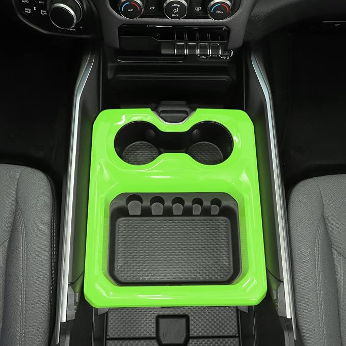 RT-TCZ for RAM Green Center Console Cup Holder Panel Trim Cover for Dodge RAM 2018 up Green Interior Accessories
