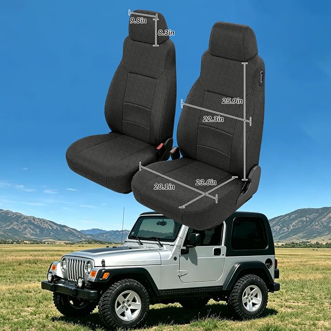 Custom Seat Covers for Jeep Wrangler TJ 2003-2006 & for Jeep Wrangler Unlimited 2004-2006 Heavy Duty Cloth Protector Interior Accessories,Waterproof & Machine Washable - Black(Front)