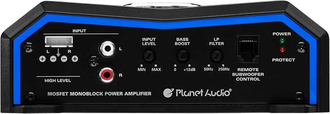 Planet Audio PL2500.1M Monoblock Car Amplifier - 2500 High Output, High/Low Level Inputs, Low Pass Crossover, Hook Up to Subwoofer for Bass