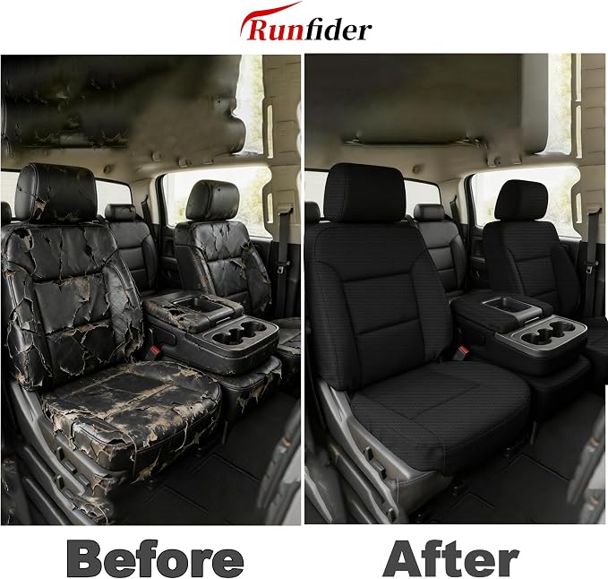 Seat Covers for Chevy Silverado & GMC Sierra 1500 2014 2015 2016 2017 2018 Heavy Duty Cloth Protector Interior Accessories,Waterproof & Machine Washable-Black (Front)