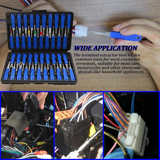 Terminal Removal Tool Kit - 41pcs Electrical Pin Removal Tools Automotive Depinning Tool Kit with Blow-Molded Case for Most Connector, Blue