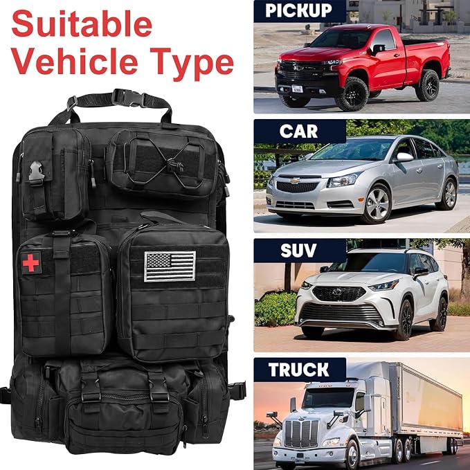 Tactical Seat Back Organizer, Molle Seat Back Organizer Panel With 5 Detachable Multi-Purpose Molle Pouch Fits Car Truck SUV Ford Jeep