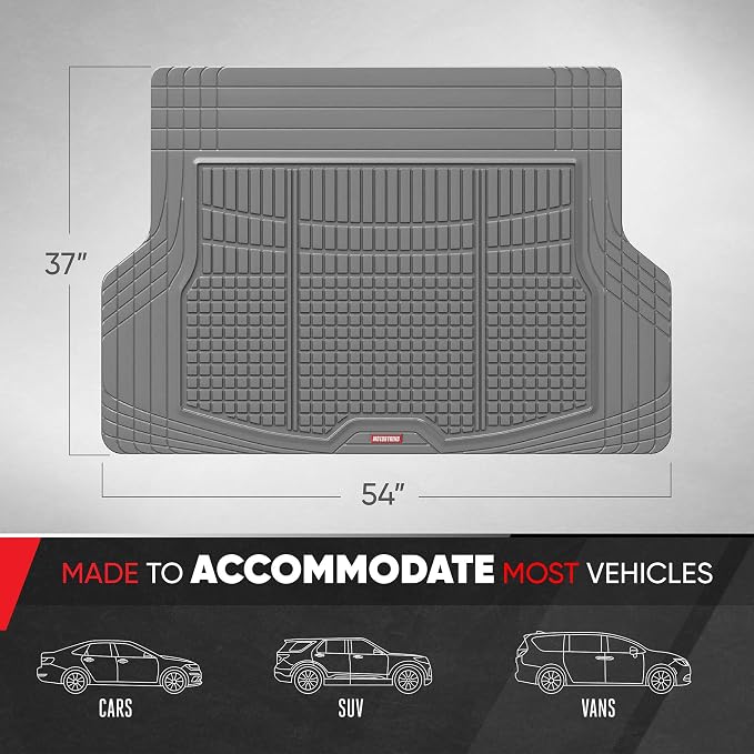 Motor Trend FlexTough Advanced Gray Rubber Car Floor Mats with Cargo Liner Full Set - Front & Rear Combo Trim to Fit Floor Mats for Cars Van SUV, All Weather Automotive Floor Liners