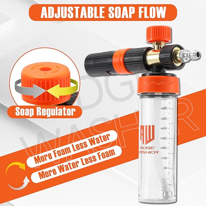 RIDGE WASHER Pressure Washer Gun Mini Foam Cannon with Dual Connector Accessory, No Dilution Required, Stainless Steel Gun for Foam Blaster, 1/4" Quick Connect, 4000 PSI, 200 ML
