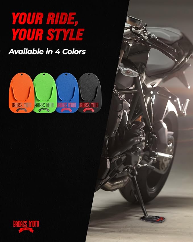 Badass Moto Motorcycle Kickstand Pad - Kick Stand Puck, Coaster Plate for Harley Davidson, Touring & Sport Bikes - Motorcycle Accessories for Grass, Dirt, Hot Pavement Parking Pad - USA Made, Black