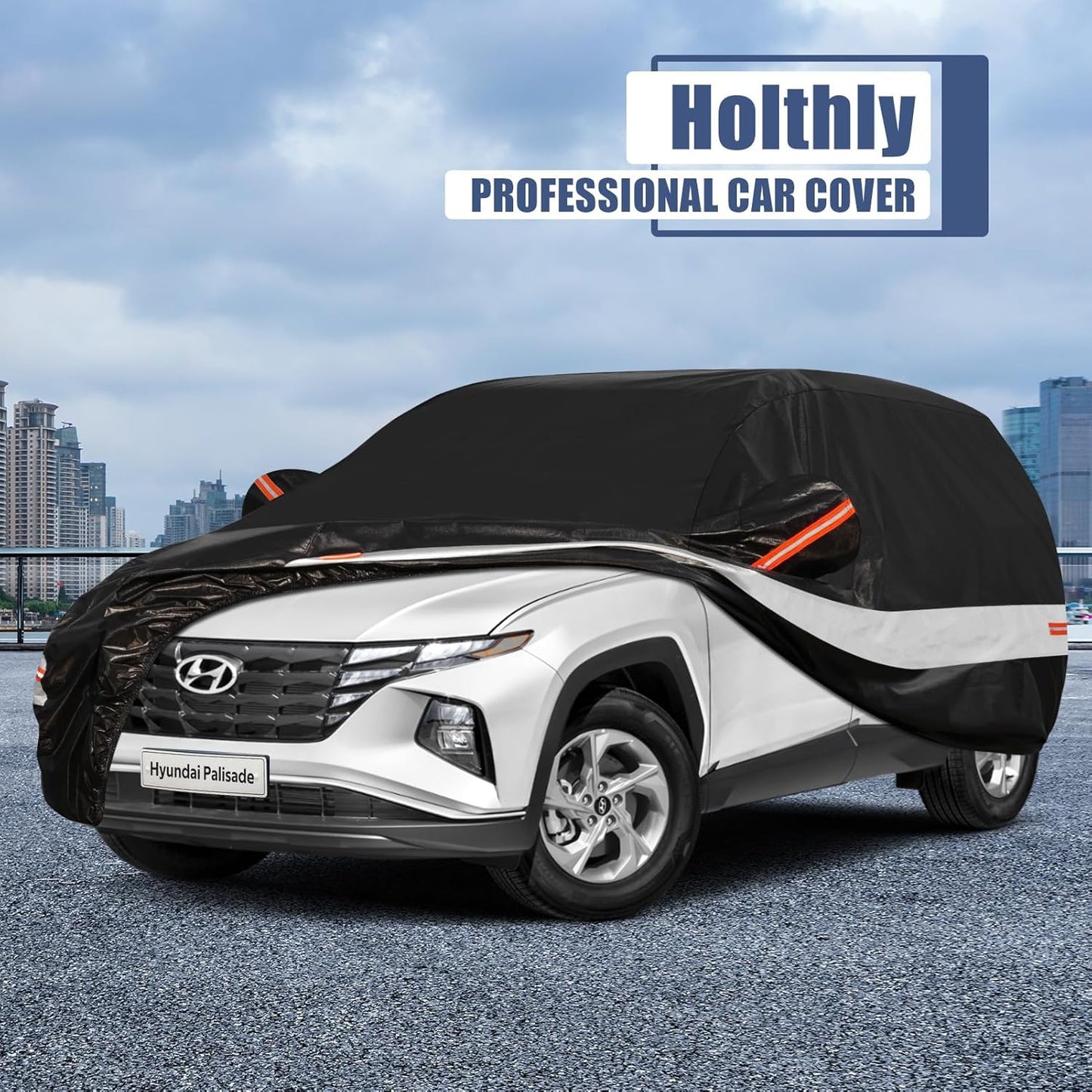 10 Layers SUV Car Cover Custom Fit for Hyundai Palisade (2019-2024) Waterproof All Weather for Automobiles, Outdoor Full Cover Sun UV Rain Protection with Cotton.Black