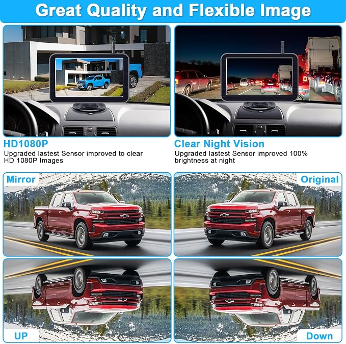 HD 1080P 7 Inch Wireless Backup Camera for Truck: 15-Min Easy Install 150° Wide View Angle Eliminate Rear Blind Spots with Starlight Night Vision - Rear View Camera for Pickup SUV Car Parking Safety