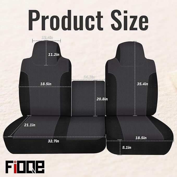 Knitted Fabric Seat Cover for Isuzu NPR 2006-2025, Front 40/60 Split Bench Protector Seat Cover, Easy to Installation-Black