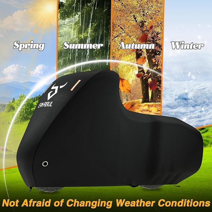 EVRBUL Motorcycle Cover Heavy Duty 420D Outdoor All Seasons Motorbike Sun Cover Protection Compatible with Harley Davidson Road Glide Custom Street Glide Low Rider and up to 98’’ Most Motorcycle