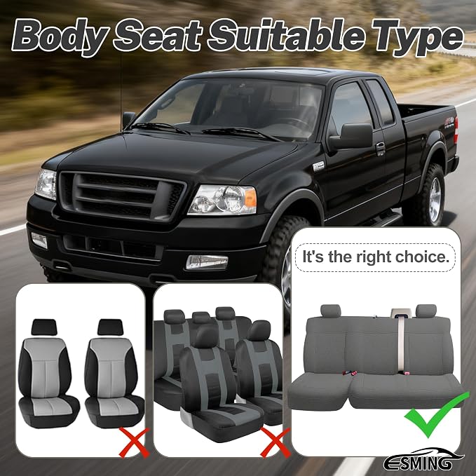 ESMING Heavy-Duty Knitted Fabric Rear Bench Seat Covers for Ford F150 XLT Super Cab 2004 2005 2006 2007 2008, Heavy-Duty Knit Fabric, Easy Install & Cleaning - Gray