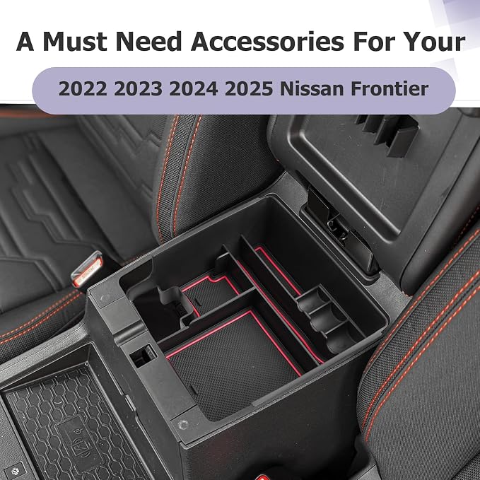 LUWU 2025 2026 Frontier Center Console Organizer for 2022 2023 2024 2025 2026 Nissan Frontier Accessories Armrest Console Storage Box Insert Tray ABS Material Red-trim