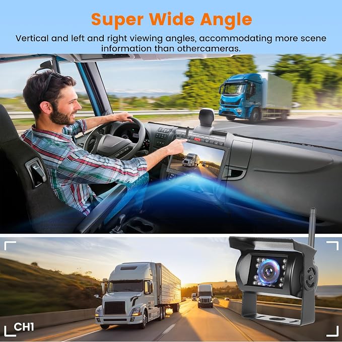 Hikity Wireless Car Rear View Camera 7 Inch Monitor Kit Screen Waterproof Reversing Camera Night Vision Rear View Camera for Truck/RV/Trailer/Bus