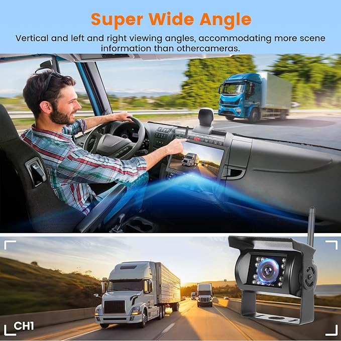 Hikity Wireless Car Rear View Camera 7 Inch Monitor Kit Screen Waterproof Reversing Camera Night Vision Rear View Camera for Truck/RV/Trailer/Bus