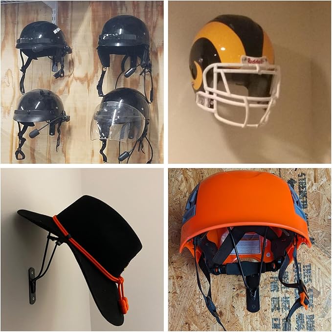 4 PCS Wall Mounted Helmet Rack Roma Helmet Holder Hook Multifunctionnal Metal Rack for Hats Mask Wall Mount Bracket Storage Display Rack with Screws for Equestrian Motorcycle Baseball Rugby Helmetet