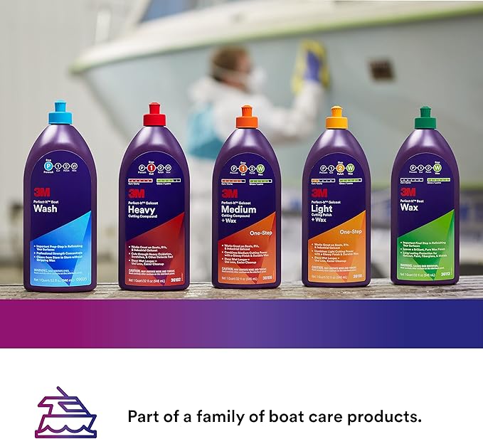 3M Perfect-It Gelcoat Light Cutting Polish + Wax, 36109, 1 Pint, One-Step Process, Removes Scratches and Swirls, Light Oxidation Remover for Boats and RVs