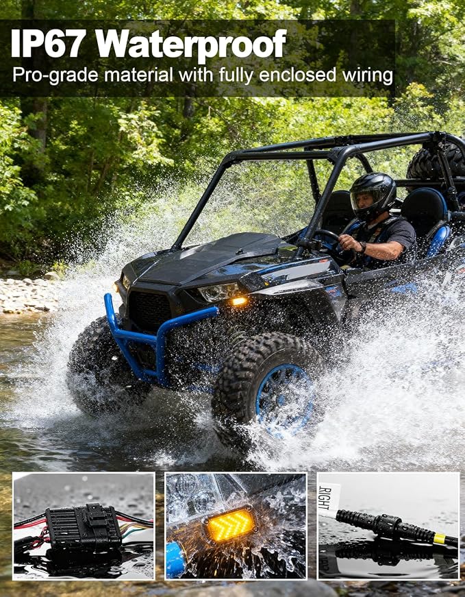 UTV Turn Signal Kit with 110dB Horn, Pre-Wired, Plug and Play UTV ATV Blinker with Lever Column Switch, Universal Street Legal Turn Signals Compatible with Polaris, Can-Am, Teryx, CFMOTO