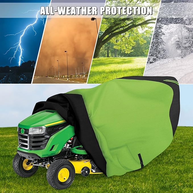 Riding Lawn Mower Cover with Bagger Attachment, Universal Fit Decks up to 54" with Bagger, 600D Oxford Cloth Riding Lawn Mower Cover with Windproof Buckle for Snow Rain Dust Hail Protection