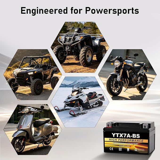 YTX7A-BS 12V 6Ah AGM Sealed Motorcycle Battery, Maintenance-Free, Compatible with GY6 50CC 125CC Scooters & Mopeds