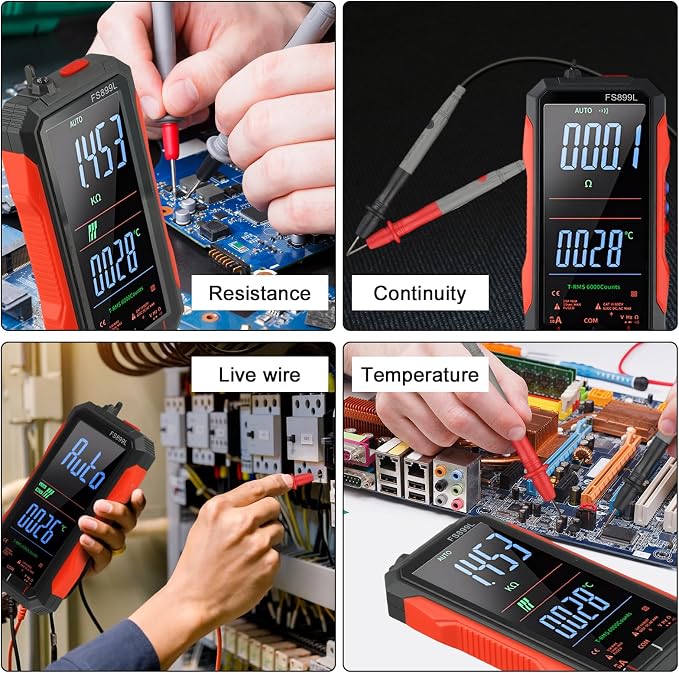 Digital Multimeter with USB Charging Capability Digital Multimeter Fully Automatic Digital-Display FS899L Color Screen for Accurate Electrical Measurements Including Voltage Current Readings(FS899L)