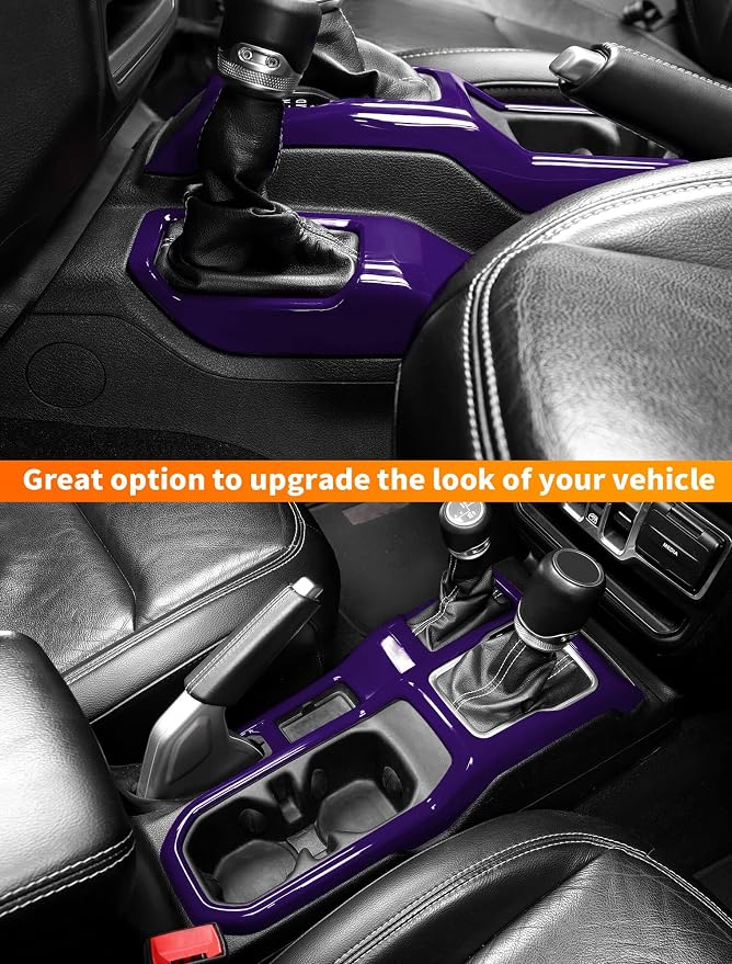 Savadicar Purple Interior Accessories - Gear Shift Panel Trim Set for 2018-Present Jeep Wrangler JL JLU 4XE & Gladiator JT - Solid Color Interior Decor Upgrade Option, 2-Piece