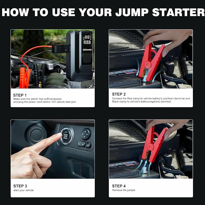 Jump Starter 6000A Car Jumper Starter Portable with 150PSI Tire Inflator, Battery Jumper Starter Portable, Air Compressor, Flashlight