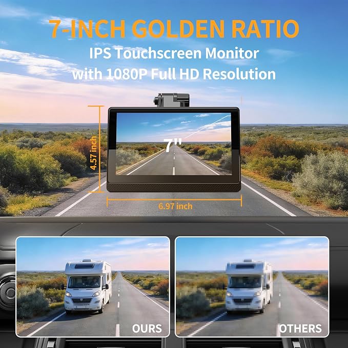 Fookoo 1080P AHD Wired Backup Camera System, 7" Touchscreen Monitor Blind Spot Detection 10G Vibration-Proof Rear Camera for Tractor Truck Excavator Caravan Skid Steer Harvester MP3 MP5 Waterproof DVR