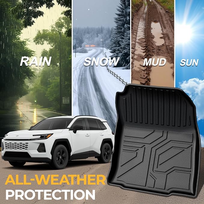 Floor Mats for Toyota RAV4 Hybrid 2026, All Weather Floor Mats Trunk Cargo Liner with Backrest Protectors Accessories, Full Coverage Set (Not for PHEV or Subwoofer Models)