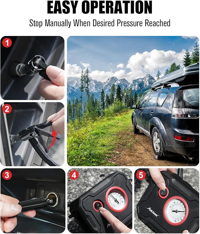 AVID POWER 20V Cordless Tire Inflator Portable Air Compressor bundle with 12V Portable Car Tire Pump