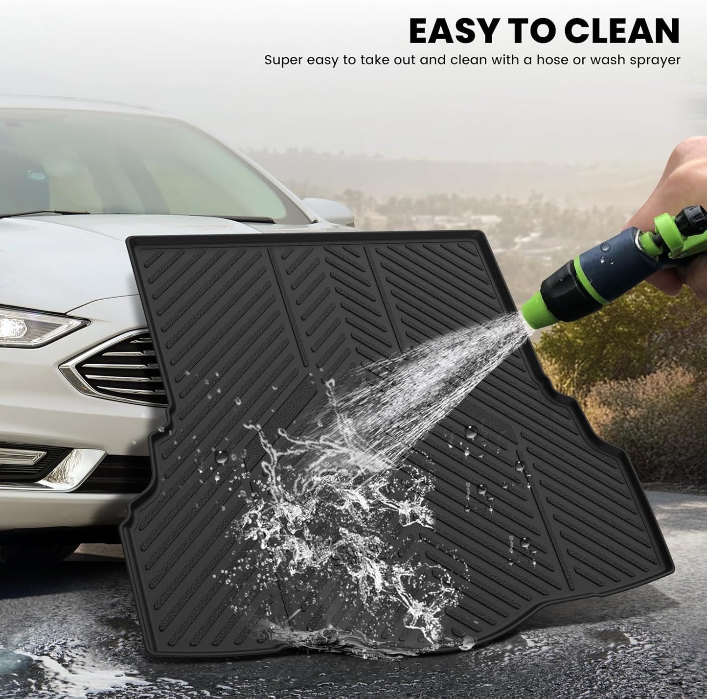 LASFIT Trunk Mat for Ford Fusion 2013-2020 (Only Fit Gasoline Not Fit Hybrid & PHEV) All Weather TPE Mats Custom Fit Cargo Mats for Ford Fusion Car Mats and Cargo Liner, Black