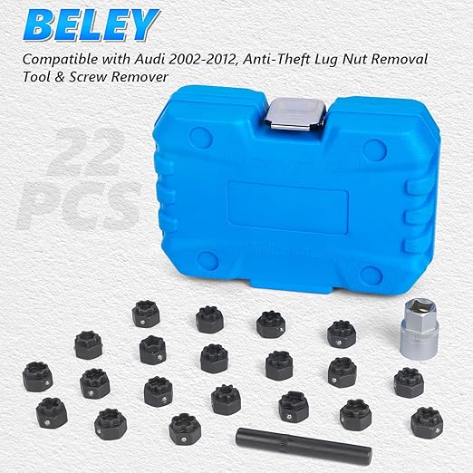 BELEY Spline Wheel Lock Lug Nuts Key Socket Automotive Wheel Anti-Theft Screws Remover Socket Keys Remover Kit (22pcs for Audi)