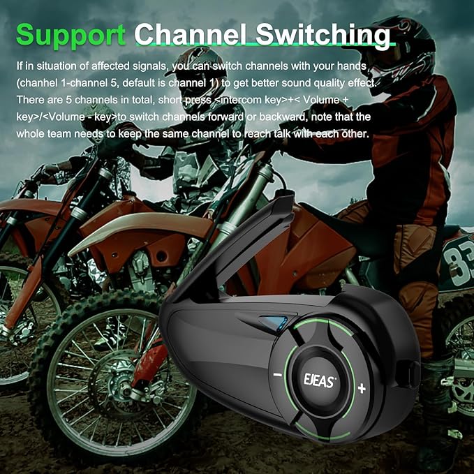 EJEAS Q8 Motorcycle Helmet Bluetooth Intercom, New Mesh 3.0 Group Intercom System with Music Sharing and Channel Switching for 6 Riders Talking at The Same Time (2 Pack)