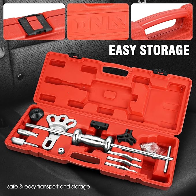 DNA MOTORING 8-Way Slide Hammer Dent Puller Set Auto Body Repair Tool Kit For Most Front-wheel Drive Hubs Rear Axle Shafts, with Carrying Case, TOOLS-00294
