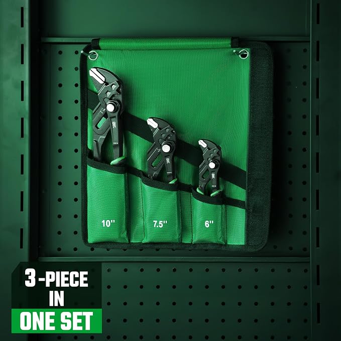 SK 3-Piece Pliers Wrench Set, Adjustable Parallel Smooth Jaw Pliers, 6-Inch, 7.5-Inch, 10-Inch, Premium CR-V Construction, with Rolling Pouch