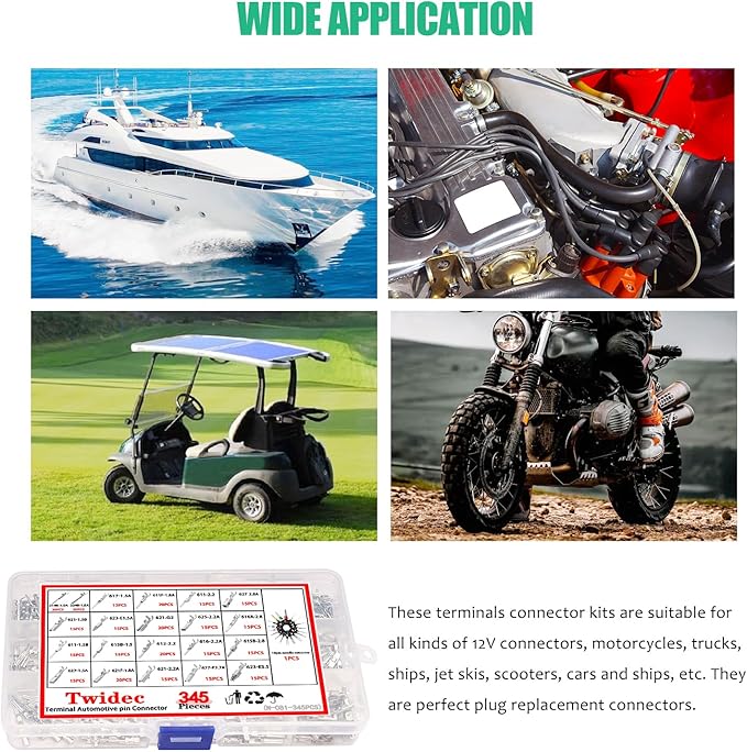 Twidec/345Pcs Car Electrical Wire Terminal Pins Connector Kit 1/1.5/1.8/2.2/2.8/3.5mm Male Female Connector Pins Terminal Automotive Wire Connector Crimp Pins With Pin Remover
