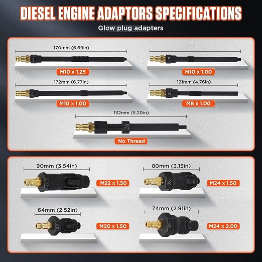 Compression Tester Automotive 46Pcs Petrol & Diesel Compression Tester Kit for HDI/TDCi/Pumpe Duse Engine Cylinder Leak Down Tester Kit with Compression Gauge,Dual-Meter Leak Detector, Adapters
