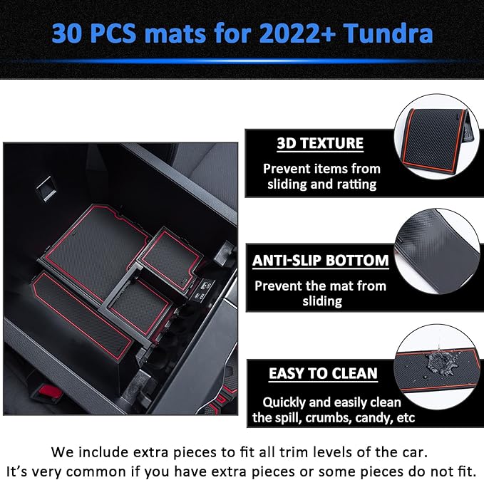 TOPINSTALL Red Center Console Tray and Rubber Liners Compatible with 2022 2023 2024 Tundra Accessories, Anti-Dust Dress Up The Interior