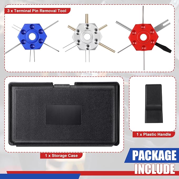 Dreyoo Terminal Pin Removal Tool Kit with Storage Case, 3 Pcs Automotive Wire Harness Depinning Tools, Electrical Connector Terminal Pin Extractor, Safe Wire Release for Car, Motorcycle, Household