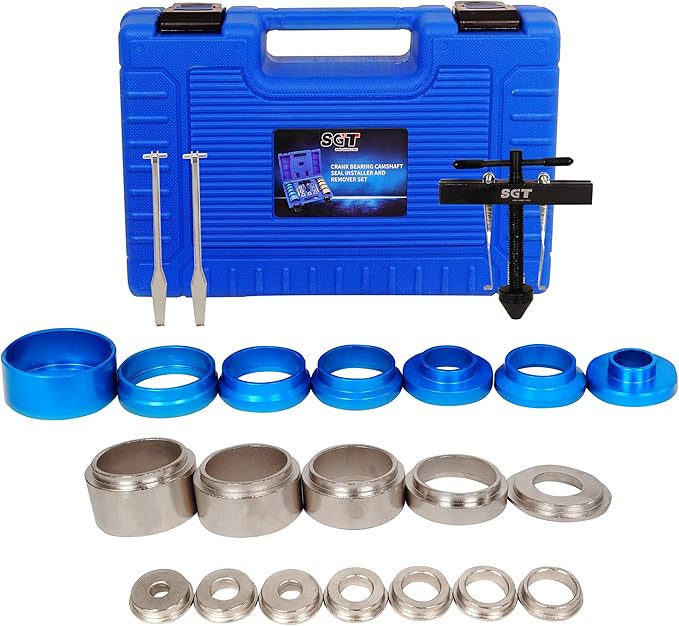 SGT Crank Bearing Camshaft Seal Installer and Remover Set,22pcs Crank Bearing Camshaft Seal,Crankshaft Camshaft Oil Seal Puller Tool Kit,Crankshaft Seal Kit for Automotive Engine Repair