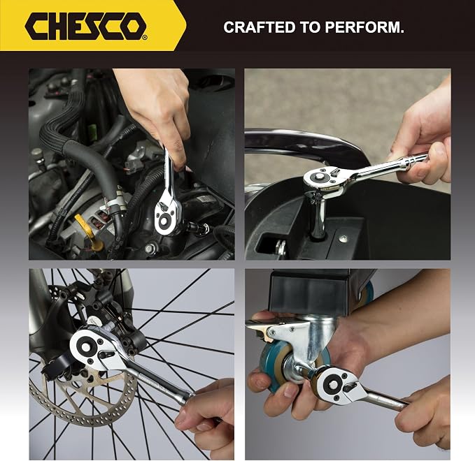 CHESCO 13030 Professional 30 Pieces 1/4" & 3/8" Drive 6 & 12 Pt. Shallow and Deep Socket Set, 72-Tooth Ratchet Mechanism, Extra Spark Plug Sockets and Extension Bar, Metric & SAE