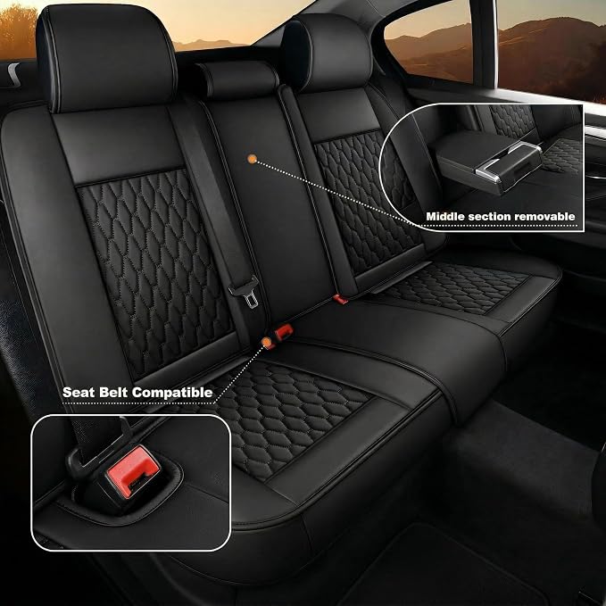 Car Seat Covers Full Set, Nappa Leather Waterproof Car Seat Protector, Airbag Compatible Universal Automotive Cushions Fit for Most Sedans, SUVs & Trucks