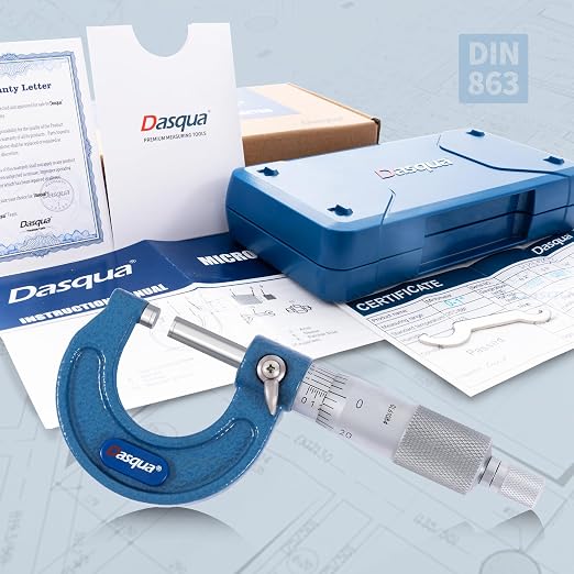 Dasqua Outside Micrometer, 0-1" Range, 0.0001" Accuracy Industrial Tools, Carbide-Tipped, Stainless Steel Precision Machinist Tools