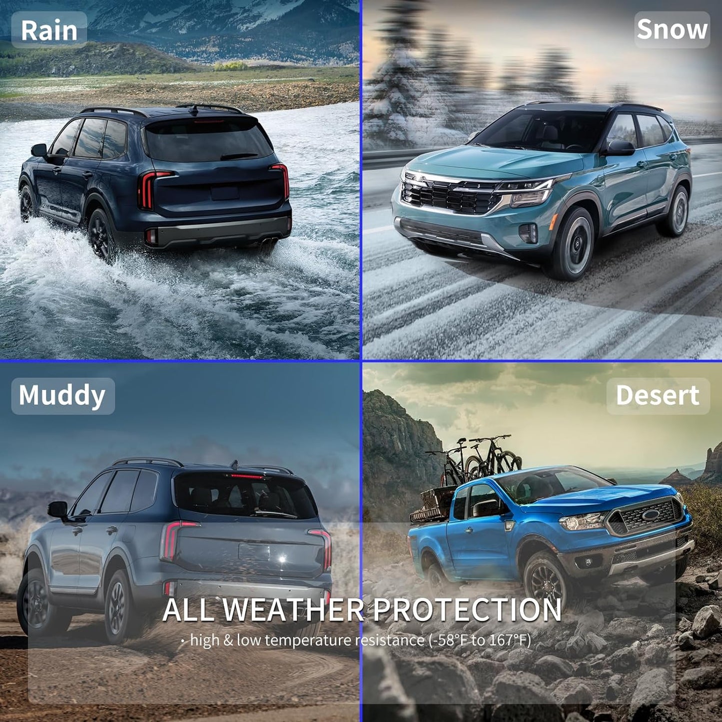 KELCSEECS® Floor Mats Custom for Ford Ranger SuperCrew Cab 2024-2025 All Weather Protection TPE Heavy Duty Non-Slip Automotive Floor Liners Fits Front & 2nd Row Full Set Accessories, Black