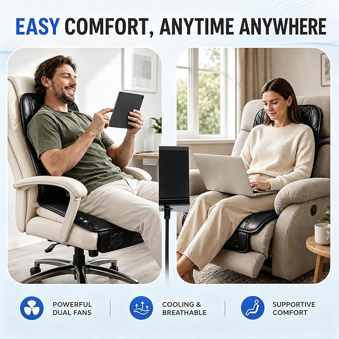 2026 Upgraded Ventilated Seat Cushion, 12V-24V Cooling Car Seat Cover for Front Seat, Cooled Seat Pad for Office Chair Sofa Car SUV Truck Universal Fit, Classic Black